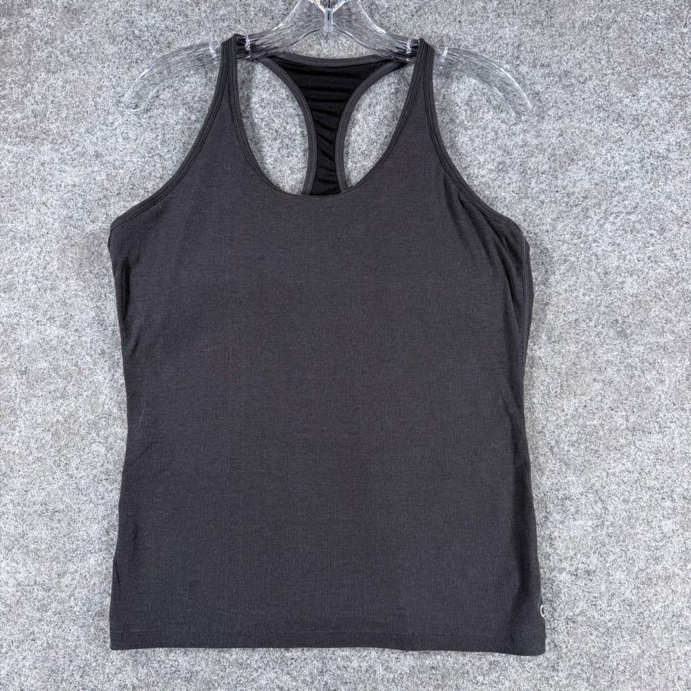 GapFit Breathe Womens Large Black Ribbed Racerback Tank Built In Shelf Bra